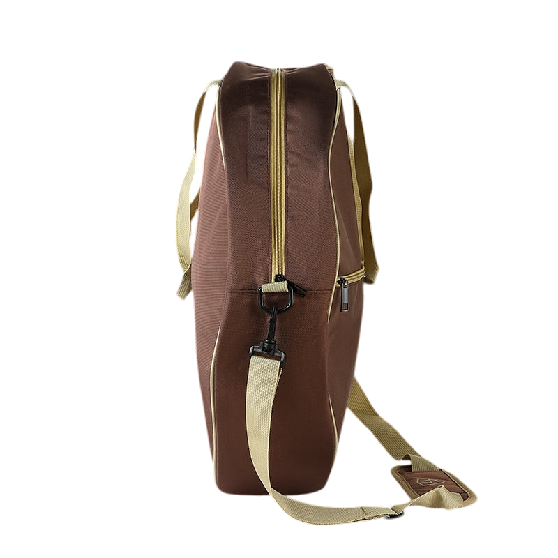 Lone Star Ropes timber brown rope bag with shoulder strap, side view showing main compartment and front pocket