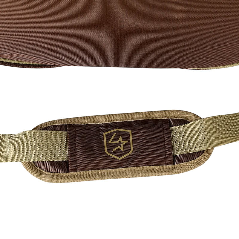 Lone Star Ropes Timber rope bag shoulder strap with brown and tan fabric and branded logo patch