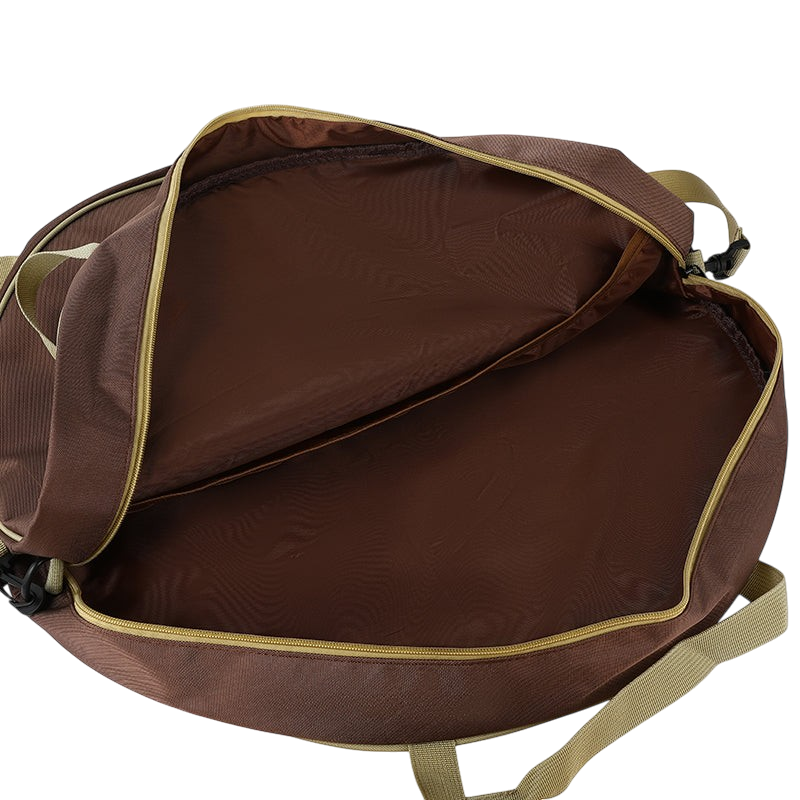 Lone Star Ropes Timber brown rope bag with a wide zippered opening, shoulder strap, and spacious interior divider.