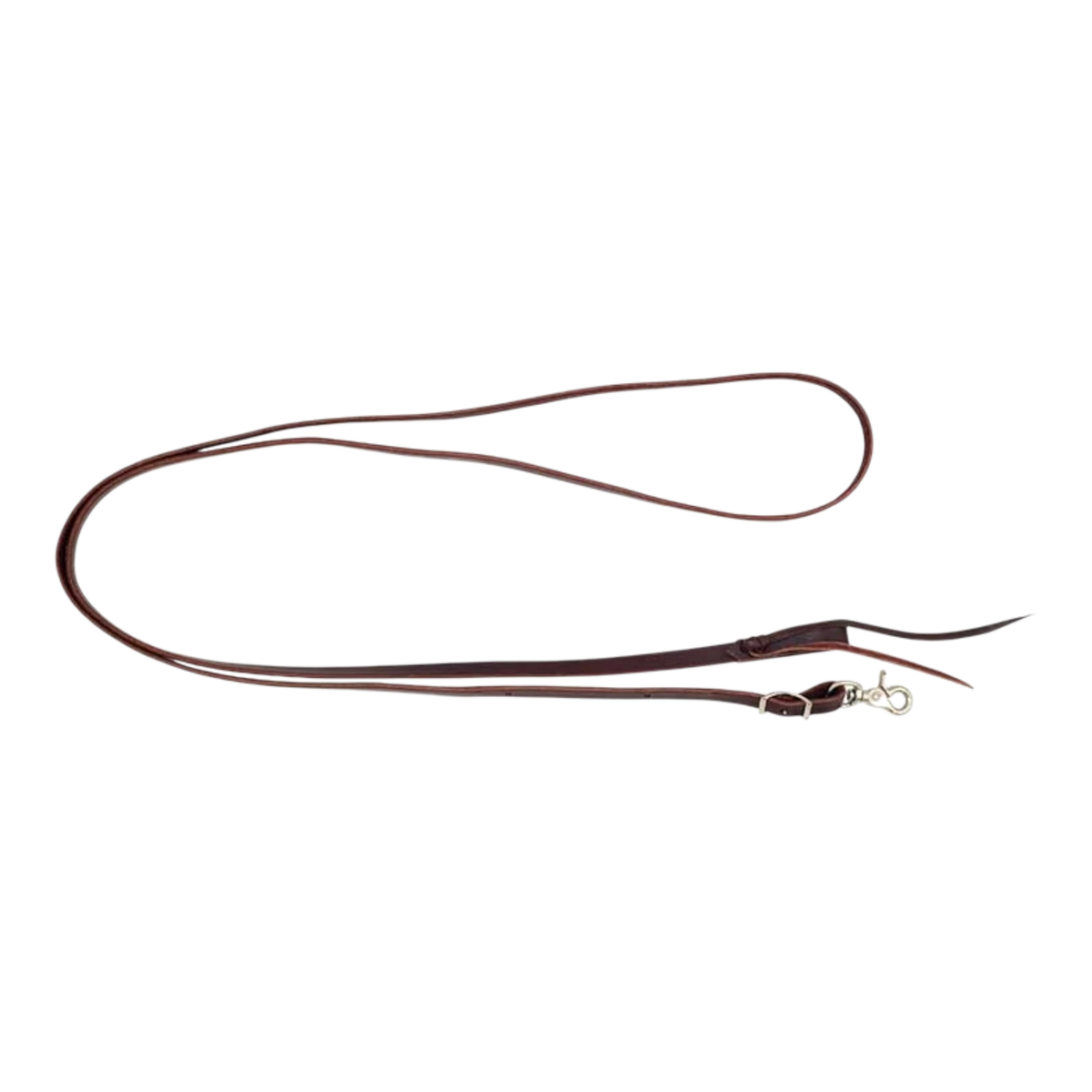 Lone Star Ropes burgundy latigo leather roping reins featuring a water loop, scissor snap, and Conway buckle.