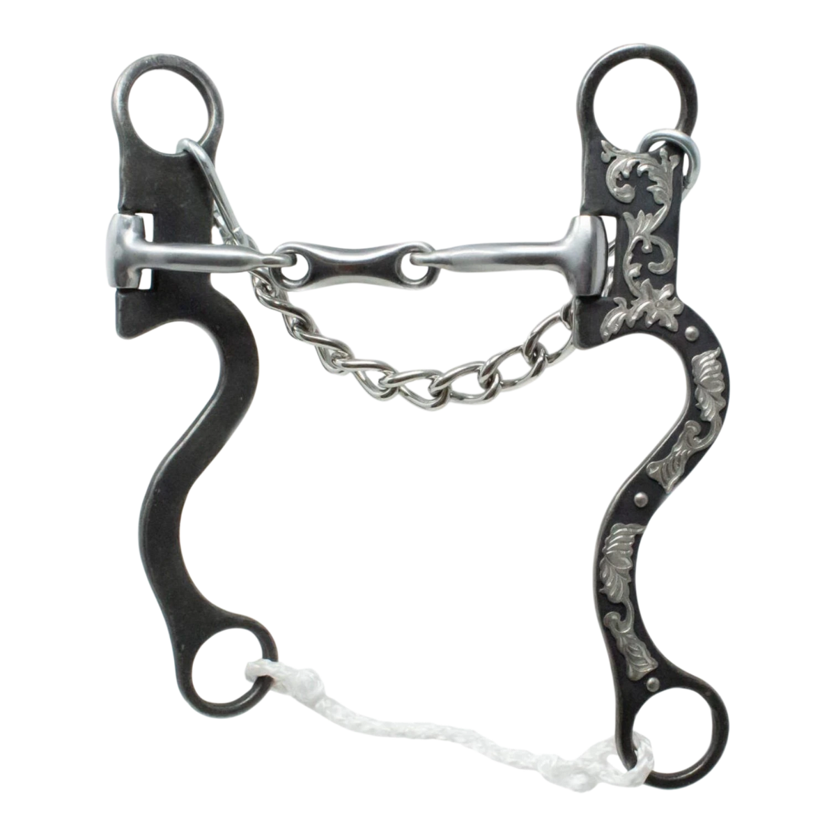 Lone Star Ropes Walt Woodard Legend Collection 3-piece dog bone horse bit with floral trim and dark grey steel finish