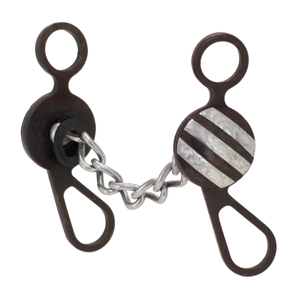 Lone Star Ropes Tyler Magnus short shank horse bit with sweet iron chain mouthpiece and engraved concho detailing.