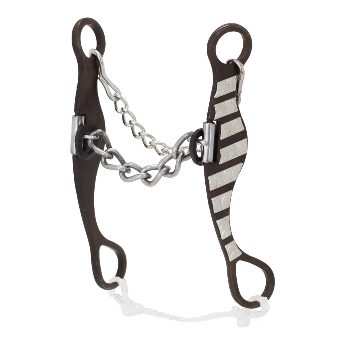 Lone Star Ropes Tyler Magnus antique finish horse bit with chain mouthpiece, engraved shanks, and rope slobber bar.