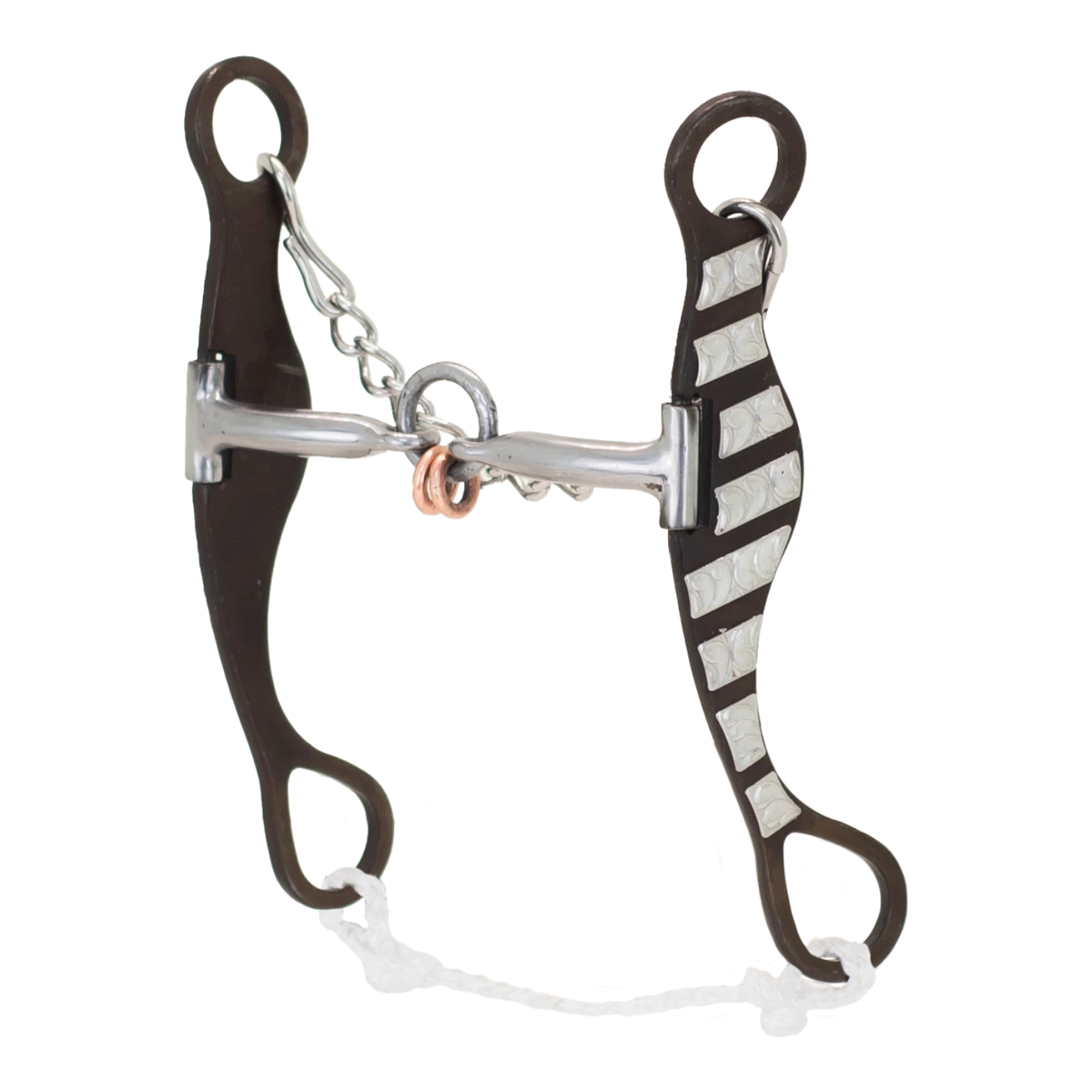 Lone Star Ropes Tyler Magnus life saver horse bit with antique finish, copper rings, and hand-engraved shanks.