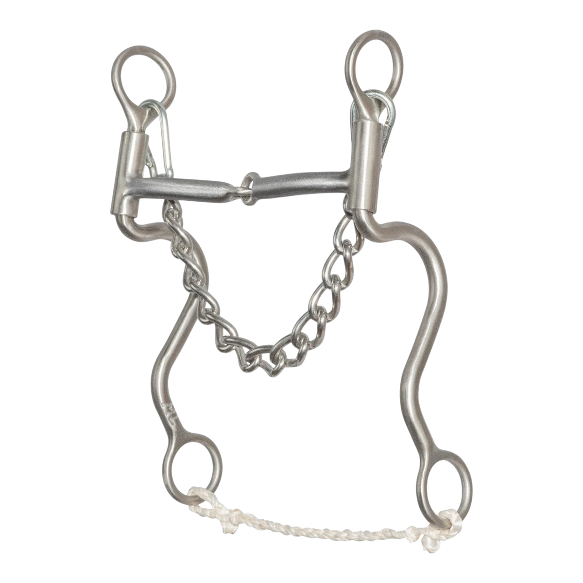 Lone Star Ropes Walt Woodard 3/8 inch shank snaffle bit with sweet iron mouthpiece, copper inlays, and curb chain.